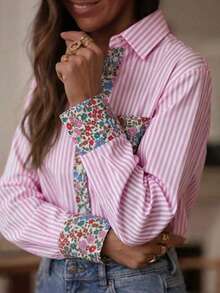 Striped Polyester Versatile Shirt For Home And Daily Wear - Pink - View 1