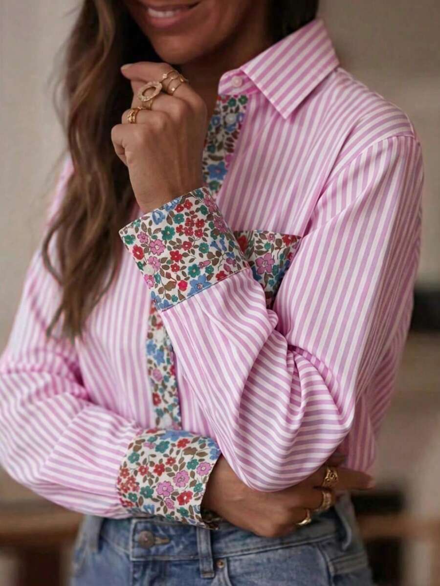 Striped Polyester Versatile Shirt For Home And Daily Wear - Pink - View 1