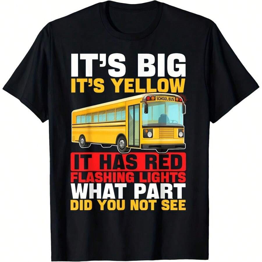 Funny School Bus Driver T-Shirt - Its Big Its Yellow Retro Graphic Tee Suitable For Casual Outfits Parties Beach Driving - 黑色 - 查看 1