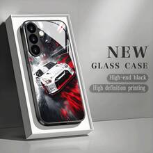 Red And White Racing Stripe Japanese Performance Coupe Tempered Glass Phone Case, Suitable For Track Racing, City Drives, And Car Enthusiast Gatherings. Features A Raised Lens Ring For Scratch And Impact Protection, TPU Soft Edges With Four-Corner Cushioning For Drop Protection, And A Glossy Back Panel That Is Fingerprint-Resistant And Easy To Clean. Ideal For JDM Modified Racing Car Enthusiasts, - Image 1 Pcs - View 7