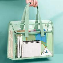 Bolsa de documentos portátil de doble capa transparente, bolsa de almacenamiento impermeable de PVC de gran capacidad, bolso portátil para libros de texto, bolsa de tutoría de color macaron para estudiantes, organizador de archivos de papel para tareas y oficina - W - Ver 2