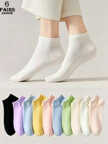1/6 Pair [Random Style] Cute Candy Colored Short Socks For Women, Spring/Summer Low-Cut Shallow Socks, Fresh And Versatile, Ins Style All-Match Short Socks, Comfortable And Breathable, Fashionable Women's Socks, Suitable For Various Lifestyle Scenarios (Daily, Casual, Sports) - Multicolor - View 6