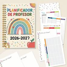 1本 A5 螺旋裝訂筆記本，2年教師計畫本，西文/英文多色內頁，適用於日常生活與工作規劃，教師計畫本，畢業感恩禮物，開學禮物，包含學校主題，可愛筆記本 - colorful - 查看 2