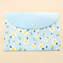 3PCS Floral A4 Document Bags - Random Style - Transparent PVC Snap Button Folders, Creative Storage For Students And Office, Pastel Floral Pattern - A - View 6