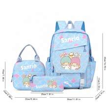 Miniso Sanrio Little Twin Stars 3件組帆布後背包套裝 可愛鱗片印花學生包組合 - 藍色 - 查看 5