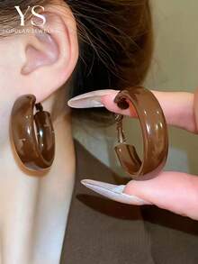 1 Pair Fashionable Mysterious Black Hoop Earrings, Versatile Stylish Elegant Earrings, Chic Daily Casual Accessory - Black - View 14
