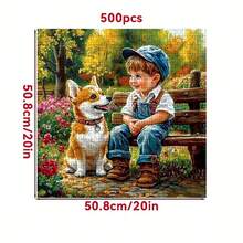 500 Stücke Erwachsenen Mini Puzzle Box - Dieses präzise geschnittene Erwachsenen Herausforderungs-Puzzle zeigt eine herzerwärmende Szene eines süßen Kindes und eines flauschigen Hundes. Kratzfestes Material, hochschwieriges Design, geeignet für Erwachsenen-Lässig, Familienunterhaltung und kann nach der Fertigstellung als DIY-Heimdekoration oder Kunstsammlung verwendet werden. Auch eine großartige Geschenkidee für Halloween, Weihnachten und Gehirnherausforderungen. - Verschiedenfarbig - Übersicht 3
