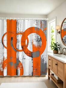 1/4pcs Modern Abstract Orange & Grey Bathroom Set, Suitable For YLTZ Products - Includes Shower Curtain, Bath Mat, U-Shaped Mat, Toilet Lid Cover And 12 Hooks, Size 70.87x70.87 Inches, Polyester Fiber Waffle Weave Machine Washable Decorative Set, Shower Curtain, Waffle Bath Curtain, Hook-Free Bath Curtain - Multicolor - View 16