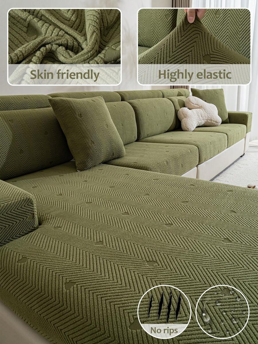 1pc Bohemian Style Sofa Cushion Cover, Elastic Universal Fit Sofa Slipcover, Fabric Sofa Pad Protector For 1/2/3/4 Seater Sofa, Suitable For Living Room L-Shaped Sofa, All Season
