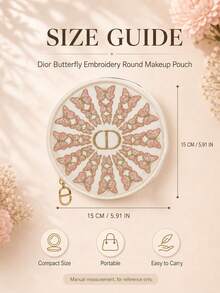 Dior Butterfly Embroidered Round Makeup Bag 15cm, Lightweight Mesh Material, Exquisite Pink Butterfly Embroidery, Suitable For Storing Small Items, Perfect For Personal Use Or Gifting - Pink - View 11