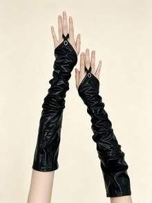 1 Pair Sexy Patent Leather Fingerless Long Gloves, Suitable For Stage Performance, Party Wear - Multicolor - View 4