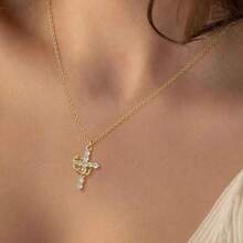 1PC Gold/Silver Color Optional Small Crown Cross Fine Chain Necklace, Waterproof Non-Fading Choker, Suitable For Tropical Vacation, Beach Outing, Mature Style, Date Look, Christmas Eve / Friendship Gift / Birthday Present, Unisex Versatile Jewelry - Multicolor - View 5