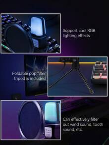 USB RGB Condenser Noise-Canceling Wired Gaming Microphone, Suitable For Podcast, Recording Studio, Live Streaming, Laptop, Desktop Computer - 查看 9