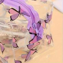 Lila transparenter Federmäppchen und Schmetterlingsmuster Make-up Organizer Tasche, PVC Material große Kapazität Kulturbeutel, langanhaltend Reißverschluss Aufbewahrungstasche, Büro Reise tragbare Federmäppchen, Schulanfang Saison universelle Schreibwaren Make-up Tasche - mehrfarbig - Übersicht 5