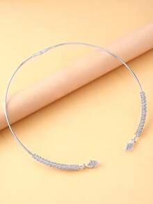 1pc Open Rhinestone Geometric Choker, Diamond-Shaped Rhinestone Choker, Perfect For Women's Simple And Chic Party Look - Rhinestones - View 8