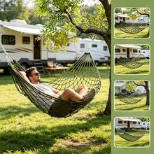 Portable Mesh Hammock - Includes (2 Ropes + 1 Bag), Breathable Nylon Rope Hammock With Metal Rings, Lightweight Camping Hammock For Outdoor, Yard, Garden, Backyard, Travel, Hiking, Beach - A - View 5