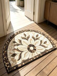 1pc 2D Creative Elegant Floral Pattern Semi-Circular Welcome Mat, Suitable For Decorating Living Room, Kitchen, Bedroom, Patio And Cafe Entrance, Fashionable Durable And Easy To Clean Home Decor Carpet - B - View 4