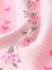 2pcs Set Comfortable Minimalist Pink Striped Floral Print Short Sleeve Pocket Collared Top And Bow Shorts Women's Pajama Set Loungewear - Pink - View 8