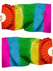 2/1pc Extra Long Flowing Silk Fan, Three-Color Gradient Design. This Double-Sided Silk Fan Is Perfect For Dance Performances, Holiday Parties, Sports Props, And Can Also Be Used As A Traditional Chinese Fan For Dance Activities. An Excellent Mother's Day Gift. - Multiple Styles - View 37