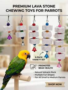 PETSIN 1pc Multi-Color Parrot Beak Grinding Calcium Stone With Bell Cage Toy, Floral Hanging Style Chew Toy, Suitable For Cockatiel, Lovebird, Parakeet, Hamster, Rabbit - Multicolor - View 3