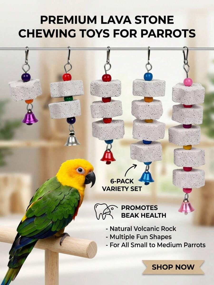 PETSIN 1pc Multi-Color Parrot Beak Grinding Calcium Stone With Bell Cage Toy, Floral Hanging Style Chew Toy, Suitable For Cockatiel, Lovebird, Parakeet, Hamster, Rabbit
