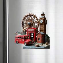 London Miniature Street Scene Big Ben, London Eye And Vintage Red Bus Magnets, Every Corner Is A Tiny Dream Theater, Suitable For All Metal Surfaces In Your Home As Souvenirs - F - View 3