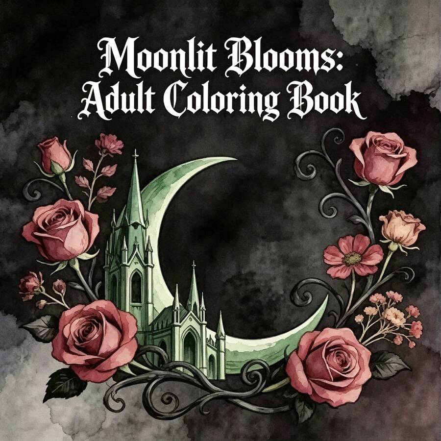 Blooming Moon 成人塗色書,美麗月亮傳說,24頁塗鴉,放鬆塗色,開啟魔法之旅,送給女性的禮物,生日派對、返校季、萬聖節禮物,7.9x7.9 英吋,附紙墊 - 美麗塗鴉 - 查看 1