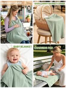 1pc Nursing Cover Scarf, Anti-Exposure Breastfeeding Shawl, Soft & Breathable Nursing Top, Coffee/Beige Color - Green - View 3