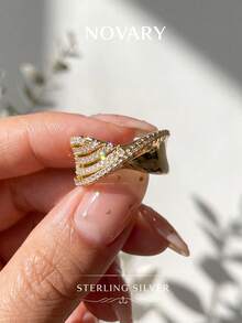 1pc Pave Line Design Ring, 925 Sterling Silver, Inlaid With Shiny Cubic Zirconia, Glamorous Sparkling Design, Suitable For Party And Daily Wear, Eye-Catching - Diamond Line Ring - View 2