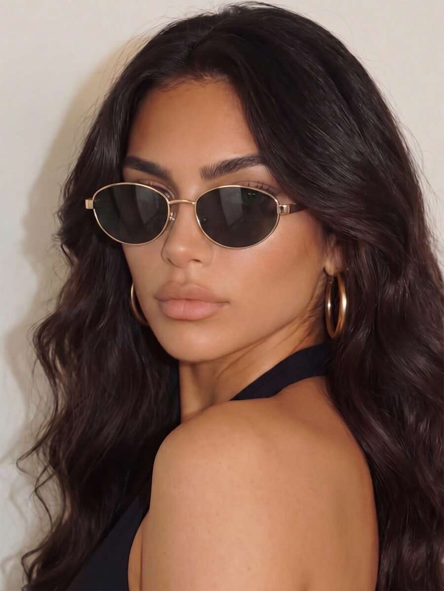 1 Pair Women's Gold Oval Frame Vintage Elegant Fashion Glasses - Gold - View 1