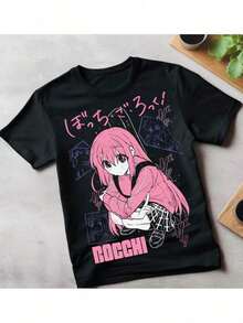 And : Men's Anime T-Shirt Bocchi The Rock - Hatori Gotou And Yamada Design, Japanese Characters, Machine Washable Black Casual Clothing, Graphic Print, Collectible - 黑色 - 查看 1
