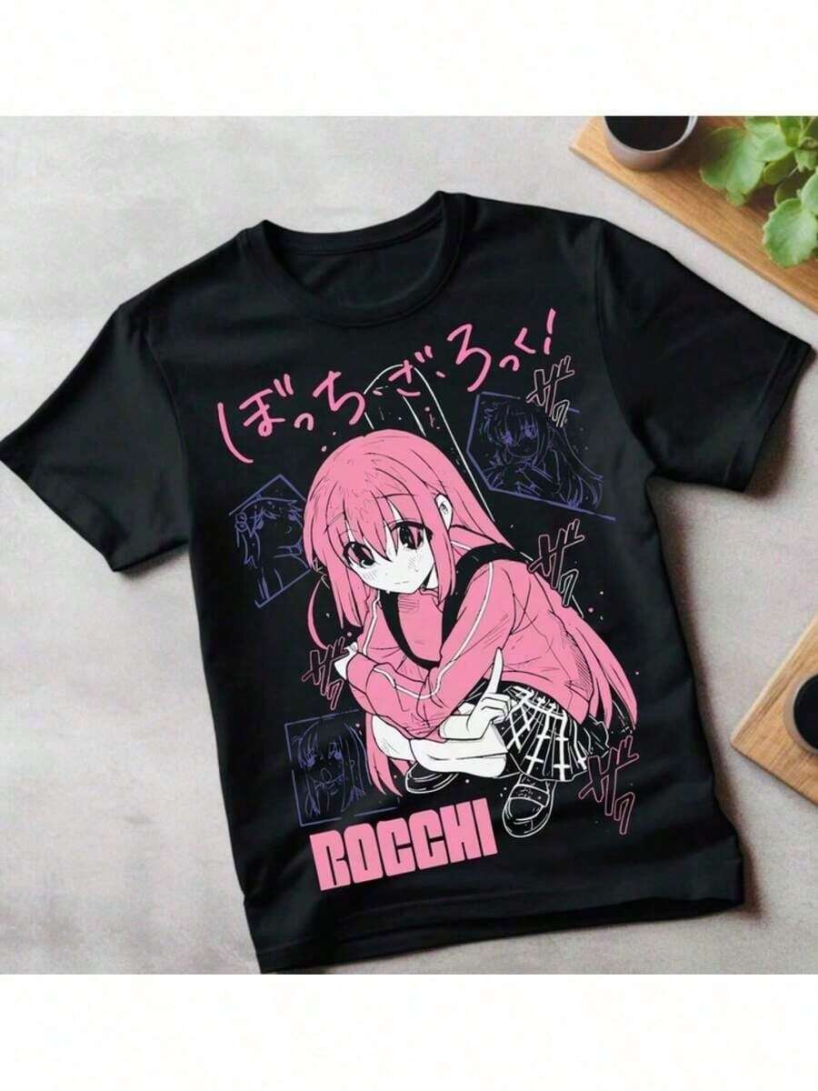 And : Men's Anime T-Shirt Bocchi The Rock - Hatori Gotou And Yamada Design, Japanese Characters, Machine Washable Black Casual Clothing, Graphic Print, Collectible - 黑色 - 查看 1