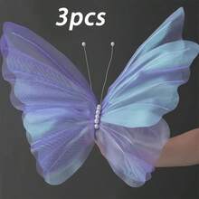 6/3/1pcs Silk Artificial Butterflies, Large Tulle Fake Butterflies For Wedding Decoration, Window Display, Outdoor Garden Decor, Birthday Theme Party Decoration, Home Decor, Wreath Decoration, Large Floral Decoration, Table Centerpiece - Multicolor - View 15