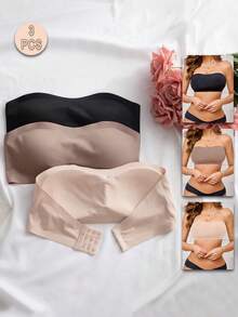 3-Piece Set Of Elegant And Comfortable Seamless One-Shoulder Bras For Women, Multicolor - 彩色 - 查看 9