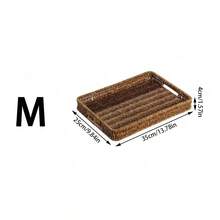 1/2/3pcs Vintage Handwoven Rattan Serving Tray With Handles, Multipurpose Decorative Basket For Bread, Snacks, Fruits, Desserts, Kitchen, Dining, Living Room, Balcony, Picnic, Home Storage Organizer - Coffee Brown - View 8