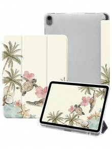 1pc Cute Coconut Tree Turtle Flower Pattern Painted Silicone Anti-Drop Tablet Protective Case With Pen Slot, Supports Sleep/Wake, Compatible With Xiaomi, - Multicolor - View 2