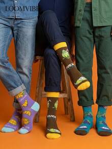 3 Pairs Unisex Tropical Durian Coconut Mangosteen Fruit Cartoon Jacquard Mid-Calf Socks, Sweat-Absorbing Odor-Resistant Anti-Slip Durable, Colorful Contrast Fresh Summer Casual Mid-Calf Socks, Suitable For Daily Commute, Summer Outfits, Fruit Lover Fun Gift - Multicolor - View 5