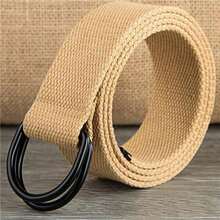 1pc Unisex Minimalist Solid Color Double Ring Buckle Canvas Belt, Fashionable Solid Color Strap, Fashionable Decor, Popular And Multifunctional, Suitable For Daily Use, Women's Belt, Summer, School, Autumn - Black - View 10