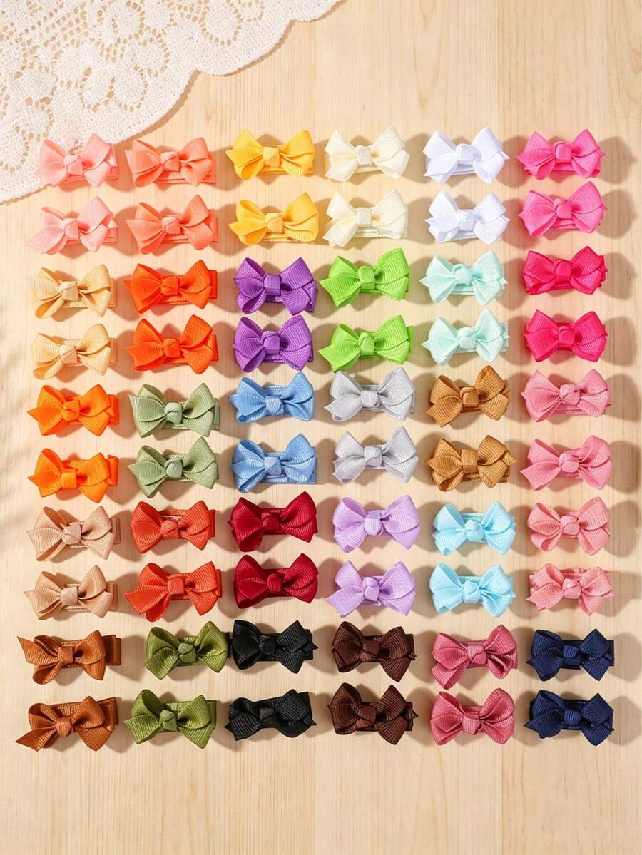 Juego de 10 piezas/40 piezas/60 piezas de pinzas para el cabello acanaladas hechas a mano para niñas, pasadores de mariposa de unicolor, adecuados para uso diario. - Multicolor - Ver 1