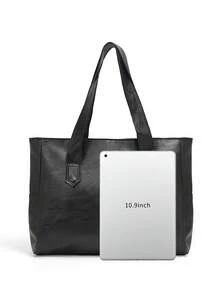 Dedoo Women's Large Commuter Tote Bag, Solid Color Soft Faux Leather, Wide Stitched Handle, Side Pockets, Large Capacity, Minimalist Business Casual, All-Season - Black - View 10