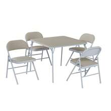 VECELO 33.8'Square Folding Tables, Dining Chairs Set Of 4, Portable Folding Table And Chairs Set, 3 Size Options - Beige - View 12