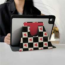 1pc Black & White Checkerboard Red Heart Pattern 360° Rotating Tablet Protective Case, Multi-Angle Magnetic Stand Cover, Auto Sleep/Wake Function, Compatible With IPad PRO/AIR, Pad 5/6/7, Pad, Matepad, Pad, Honor Pad, Pad - Multicolor - View 4