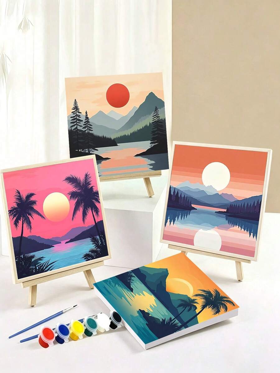 1pc/4pcs Beach Sunrise Sunset Theme DIY Digital Oil Painting Handmade, Adult Home Decor Holiday Gift - 20x20 - View 1