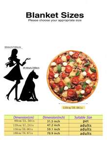 [All Season Use]1pc Round Pizza Pattern Blanket, Made Of Soft And Comfortable Flannel Material, Designed With Large Pizza Pattern, Suitable For All Seasons, Machine Washable And Easy To Clean, Applicable For Bed, Sofa Or Office Desk, A Great Choice For Lightweight Bedding In Air-Conditioned Rooms During Spring And Summer - Multicolor - View 15