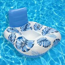 1pc Leaf Pattern Inflatable Pool Float, Leisure Floating Chair With Cup Holder, Suitable For Adult Pool Parties In Summer, Summer Swimming Floating Seat, Portable Foldable Durable Swimming Pool Accessory, Pool Lounge Chair Floating Raft, Perfect For Swimming Pool, Lake, Beach Party - Multicolor - View 13