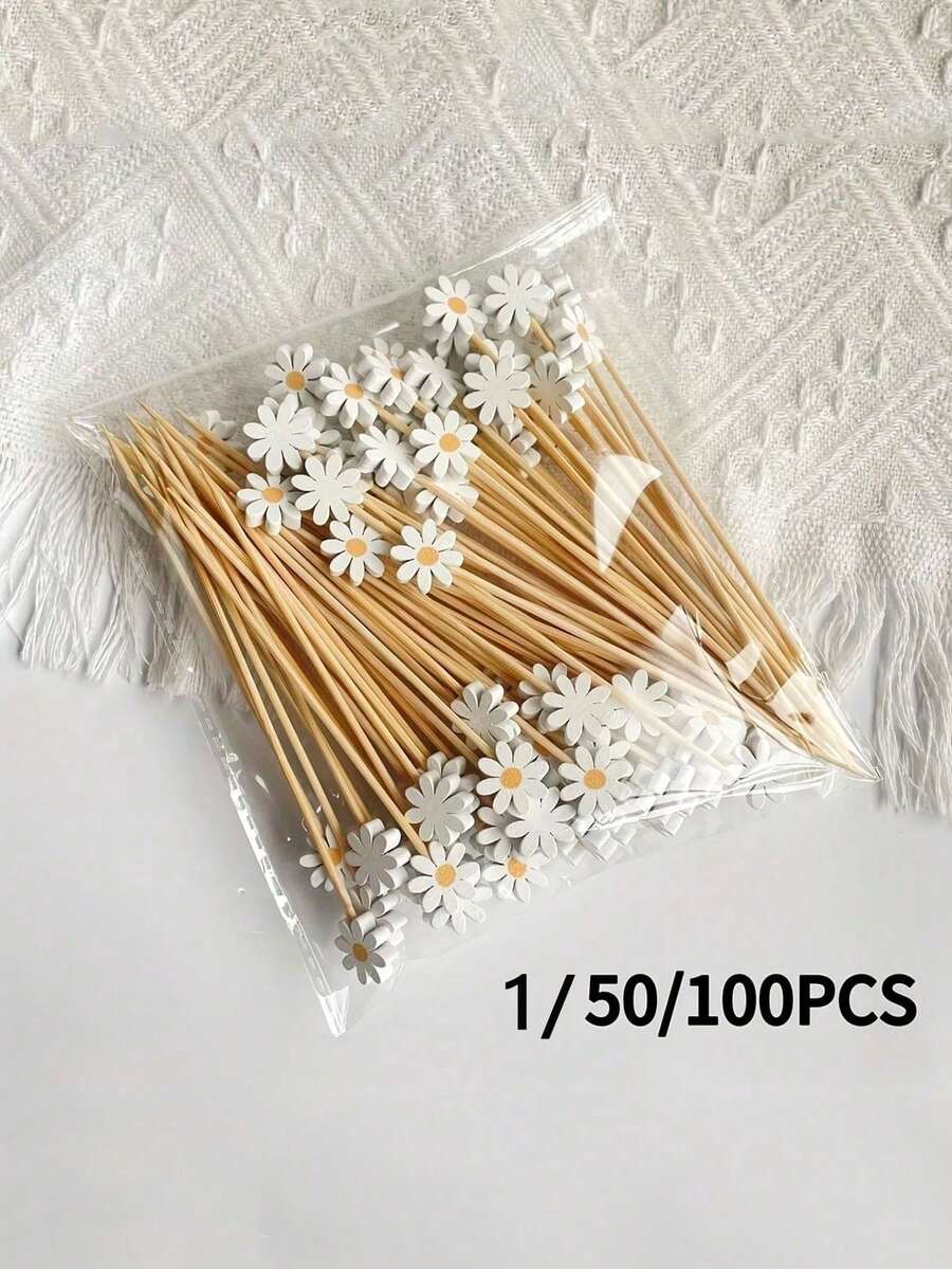 White Daisy Decorative Picks, Suitable For Fruit, Dessert, Snack And Cocktail Decoration, Ideal For Home Daily Use (Hygienic Tableware) And Party (Dessert Table, Cocktail Party)