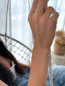1件時尚女款單層手指手鍊，性感手部飾品，亮眼派對宴會適用 - 金色 - 查看 2