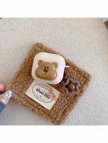 Husă pentru căști în formă de ursuț drăguț - design stereoscopic 3D, carcasă protectoare anti-cădere, cu pandantiv clopoțel în formă de stea cu cinci vârfuri, compatibilă cu căști wireless Bluetooth, stil desen animat adorabil, pandantiv detașabil, ursuț - Multicolor - Vizualizare 5