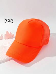 1pc Women's Solid Color Mesh Minimalist Lightweight Baseball Cap, Adjustable Strap, Suitable For Daily Wear,Summer,Beach,Hat - Fluorescent Orange - View 6