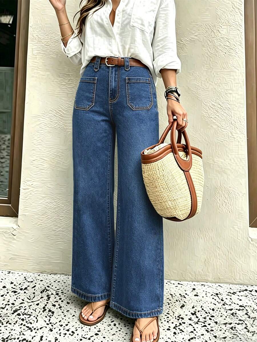 New Arrival Fashionable Loose Straight Blue Denim Jeans For Women